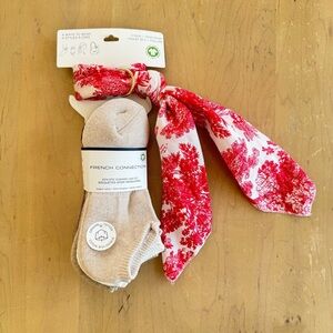 French Connection 5-Pack Organic Cotton Low Cut Socks + Red Head Scarf NWT